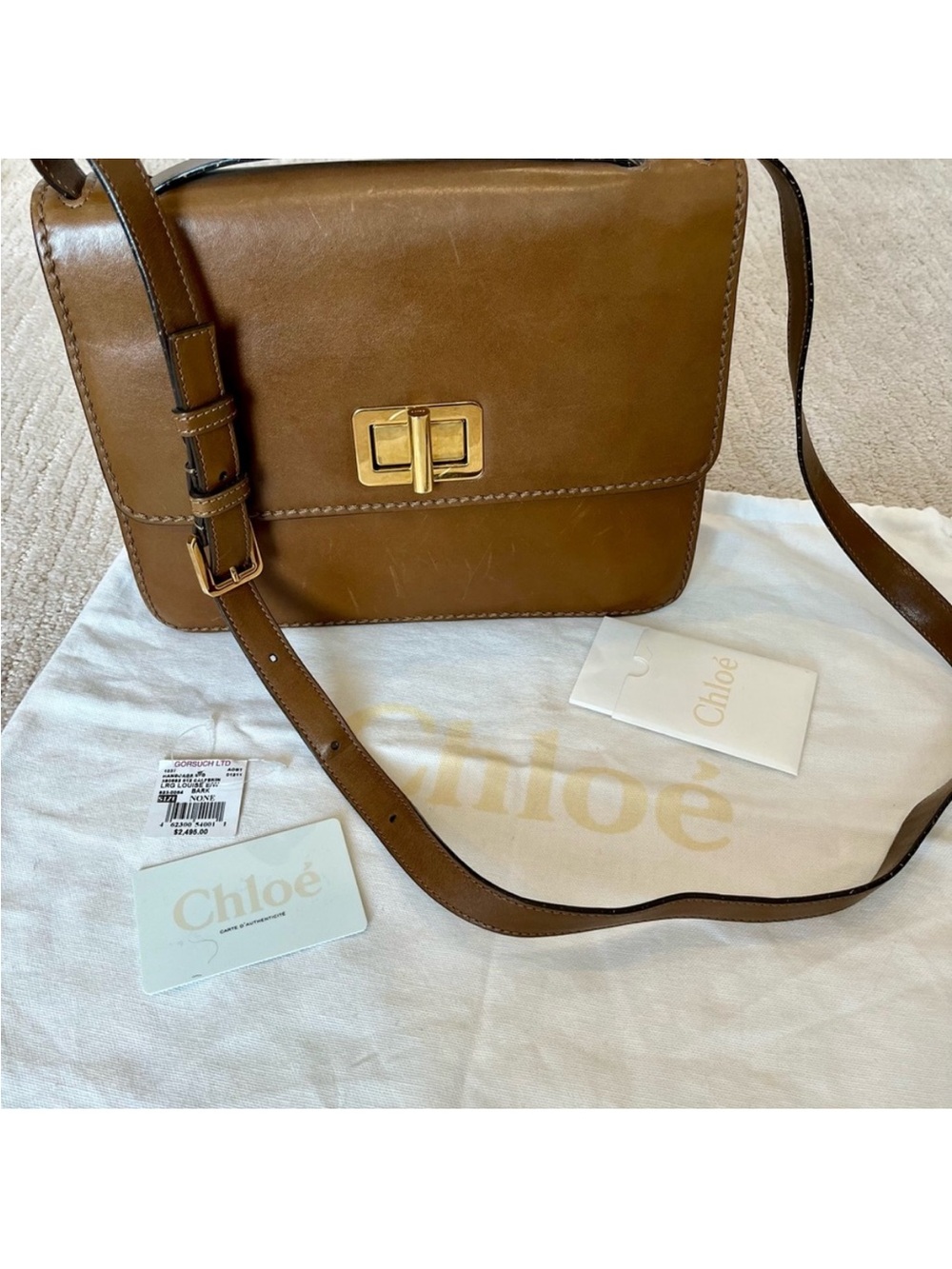 Chloé Brown Leather Crossbody with Gold Turn-Lock
